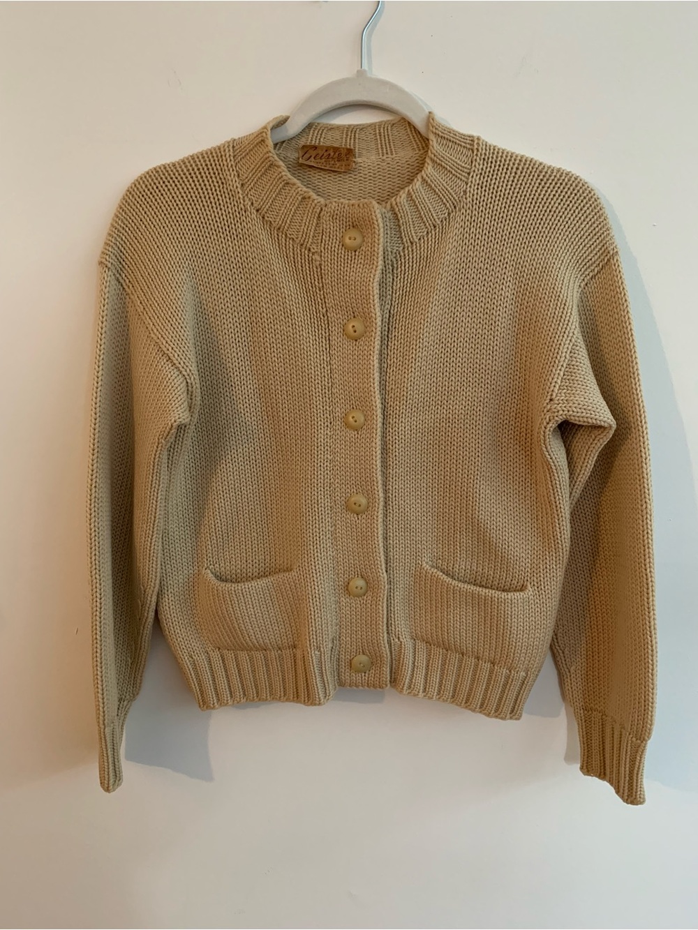 Vintage Button-Up Cardigan Sweater - Yellow Beige